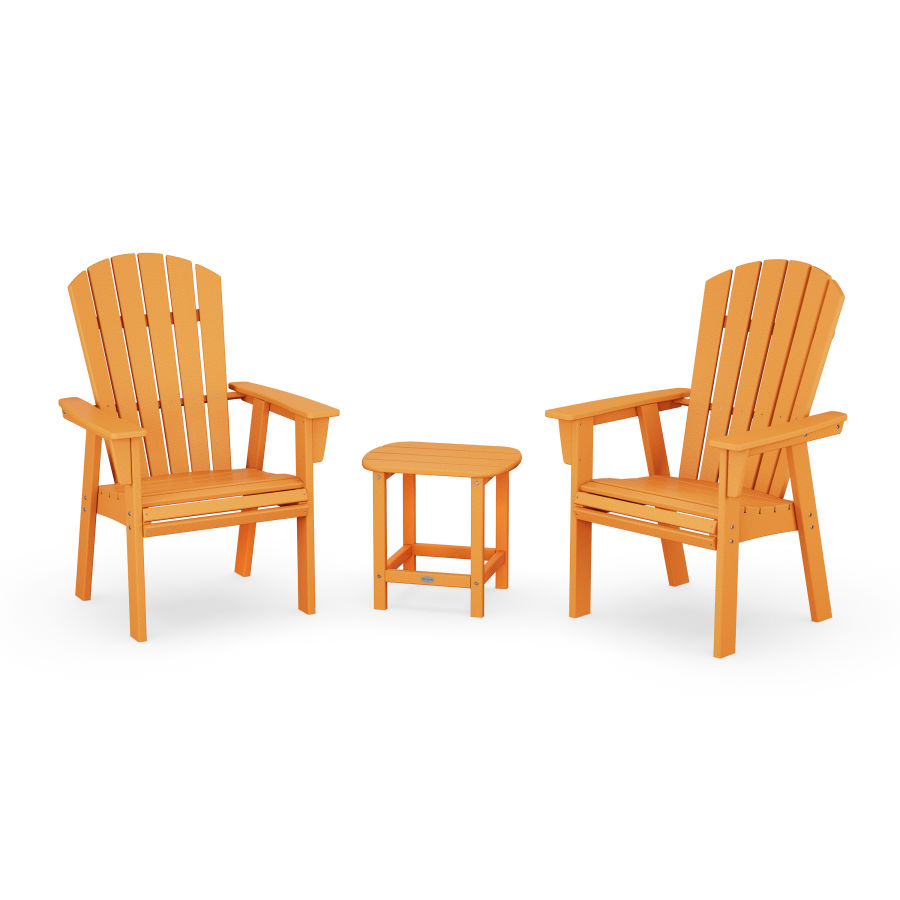POLYWOOD Nautical 3-Piece Curveback Upright Adirondack Chair Set in Tangerine