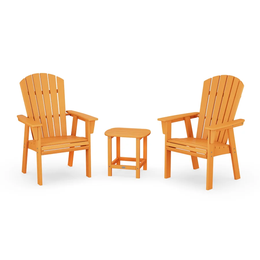 POLYWOOD Nautical 3-Piece Curveback Upright Adirondack Chair Set in Tangerine