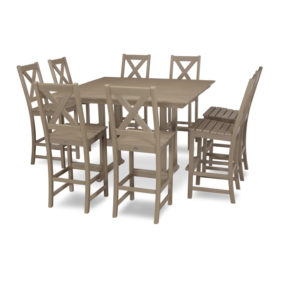 POLYWOOD Braxton 9-Piece Farmhouse Bar Set in Vintage Sahara