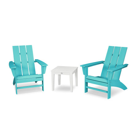 POLYWOOD Modern Adirondack 3-Piece Set in Aruba / White