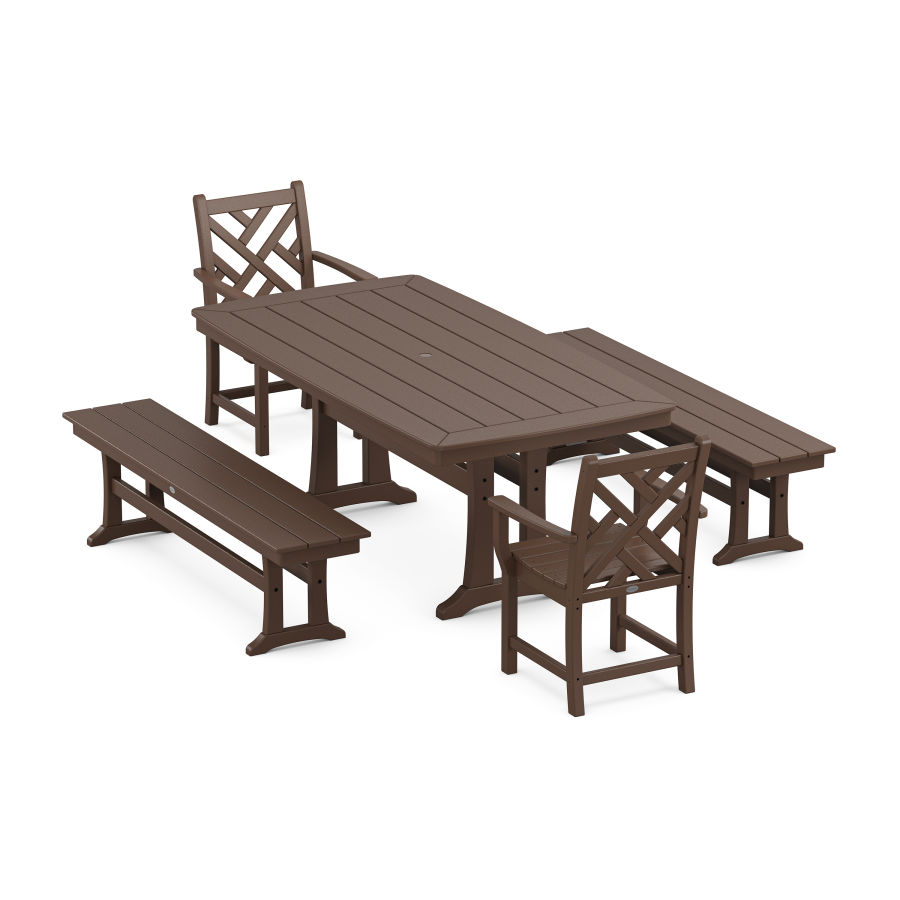POLYWOOD Chippendale 5-Piece Dining Set with Trestle Legs in Mahogany