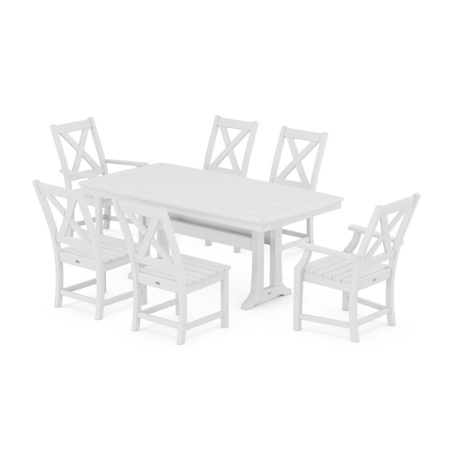 POLYWOOD Braxton 7-Piece Dining Set with Trestle Legs in White