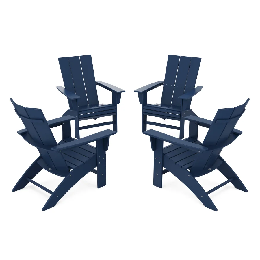 POLYWOOD 4-Piece Modern Curveback Adirondack Conversation Set in Navy