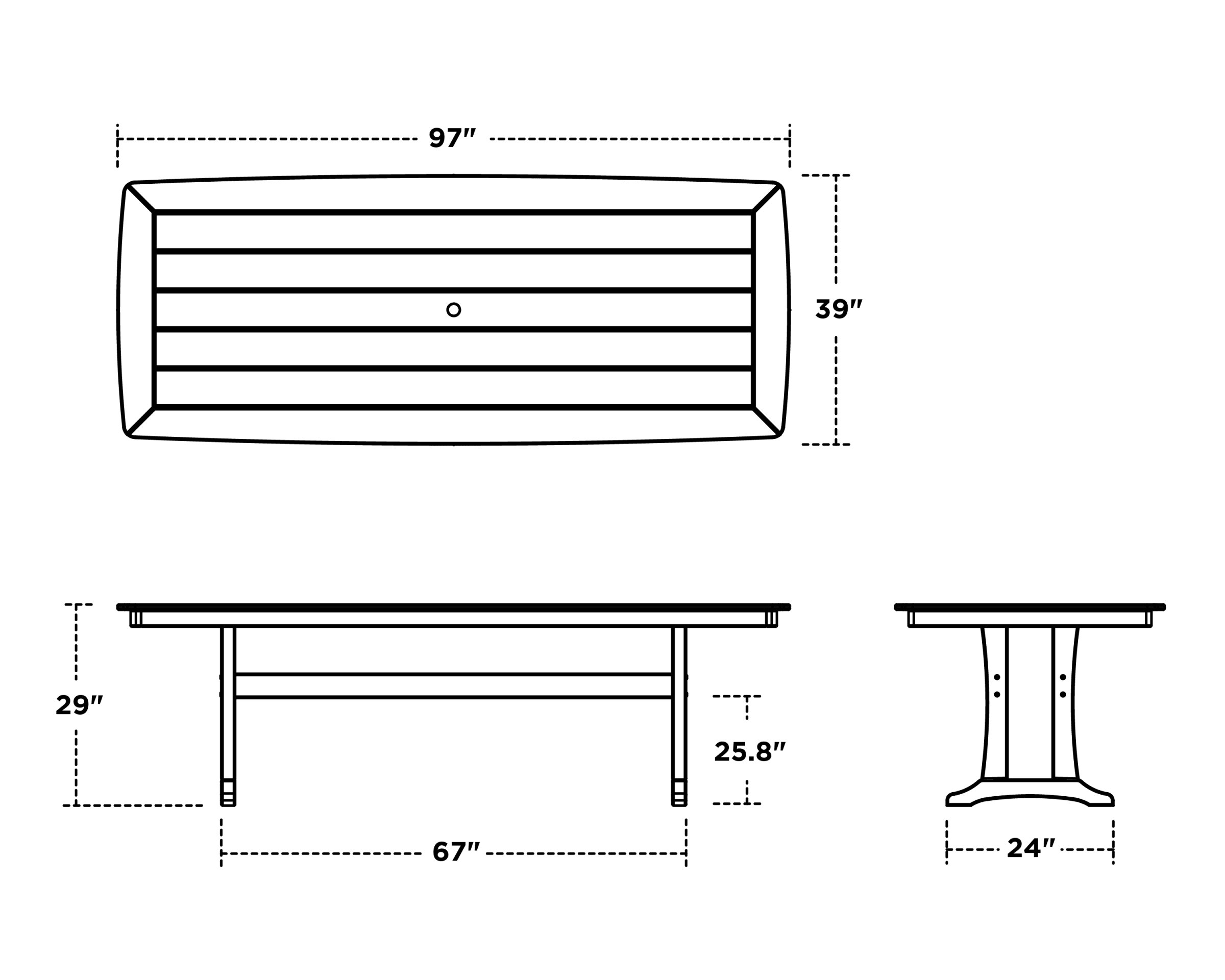 Dimensions for Nautical Trestle 39" x 97" Dining Table