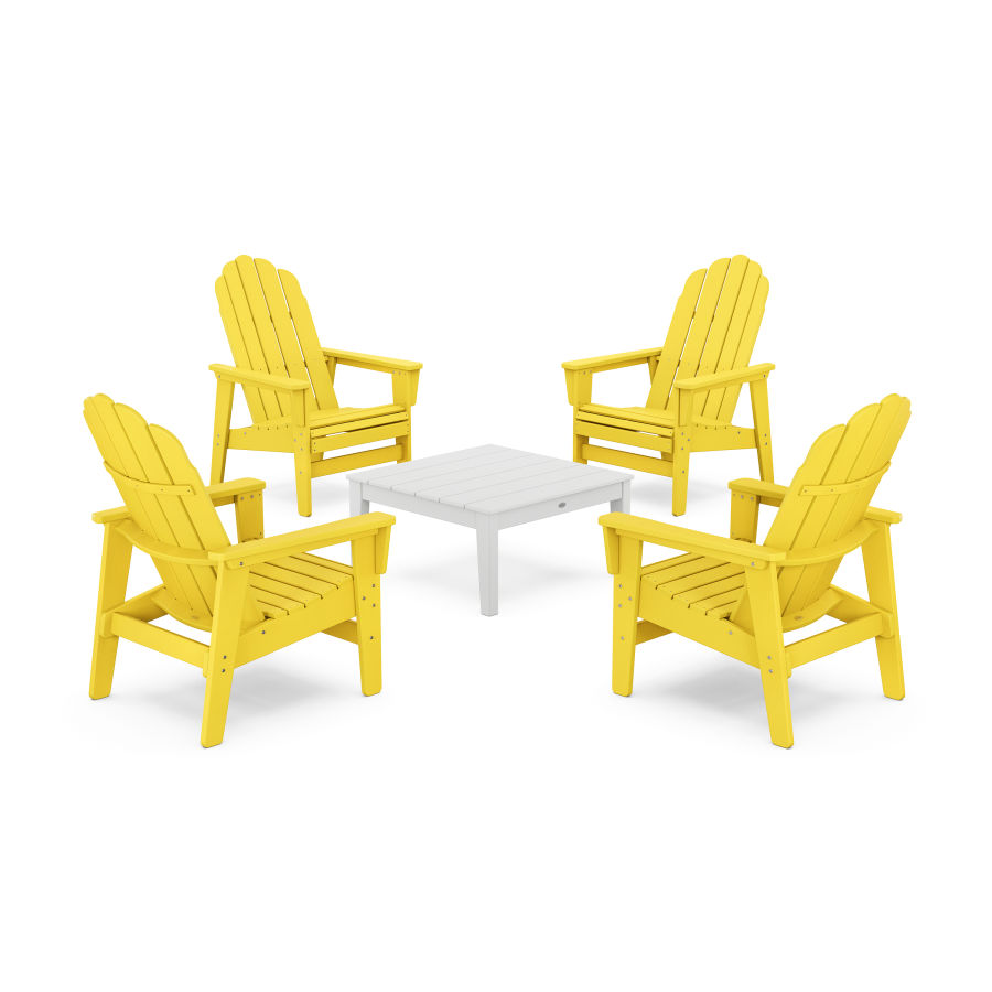 POLYWOOD 5-Piece Vineyard Grand Upright Adirondack Chair Conversation Group in Lemon / White