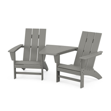 Modern 3-Piece Adirondack Set with Angled Connecting Table in Slate Grey