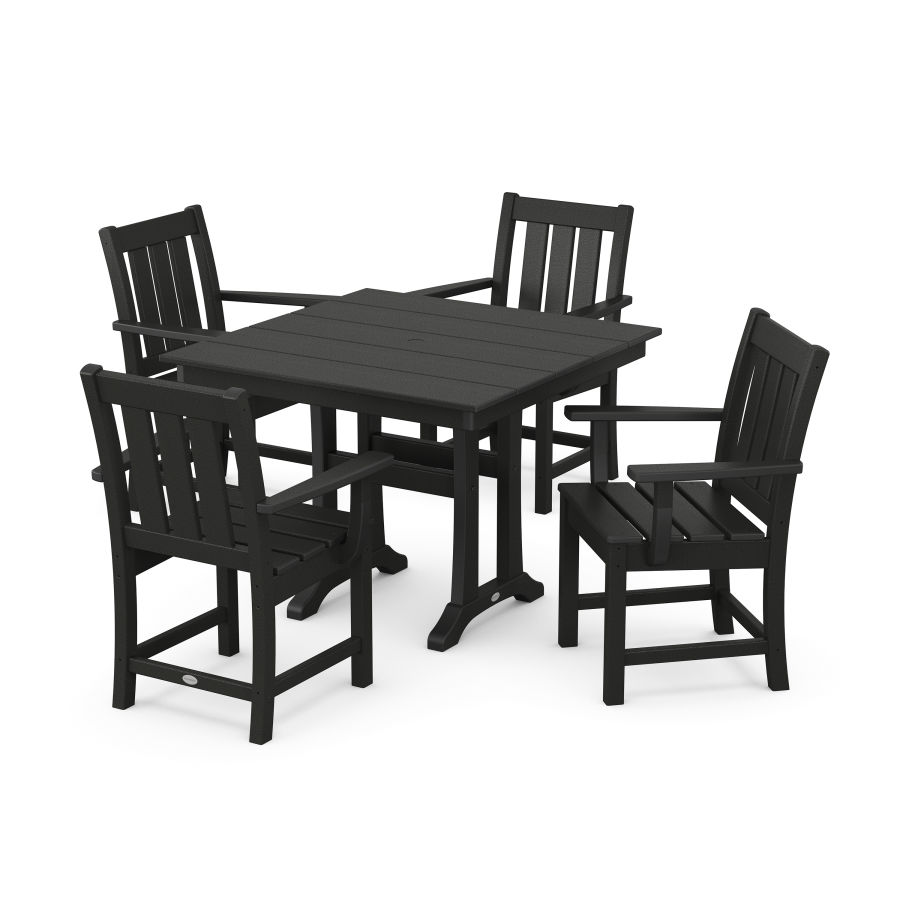 POLYWOOD Oxford 5-Piece Farmhouse Dining Set with Trestle Legs in Black
