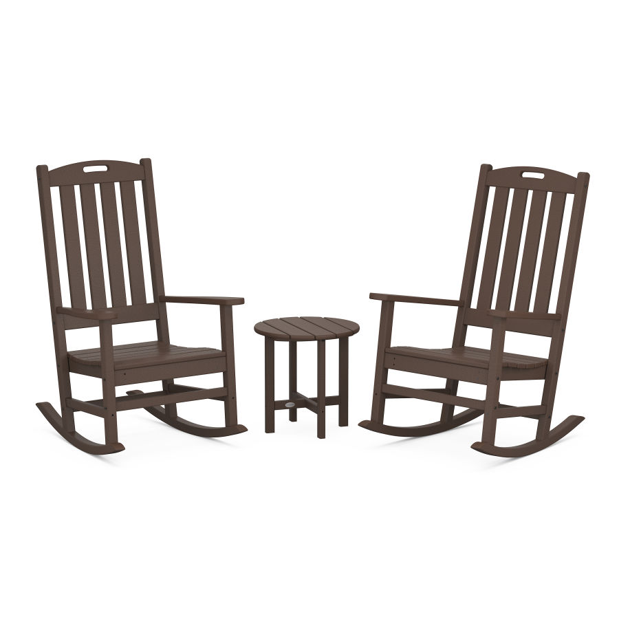 POLYWOOD Nautical 3-Piece Porch Rocking Chair Set in Mahogany
