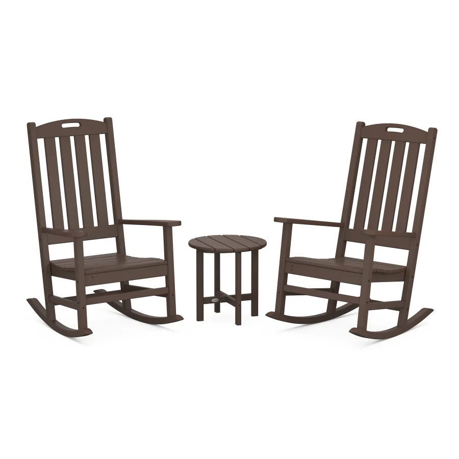 POLYWOOD Nautical 3-Piece Porch Rocking Chair Set in Mahogany