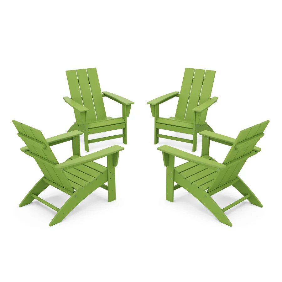 POLYWOOD 4-Piece Modern Adirondack Chair Conversation Set in Lime