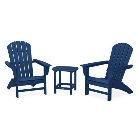 Nautical 3-Piece Adirondack Set with South Beach 18" Side Table in Navy