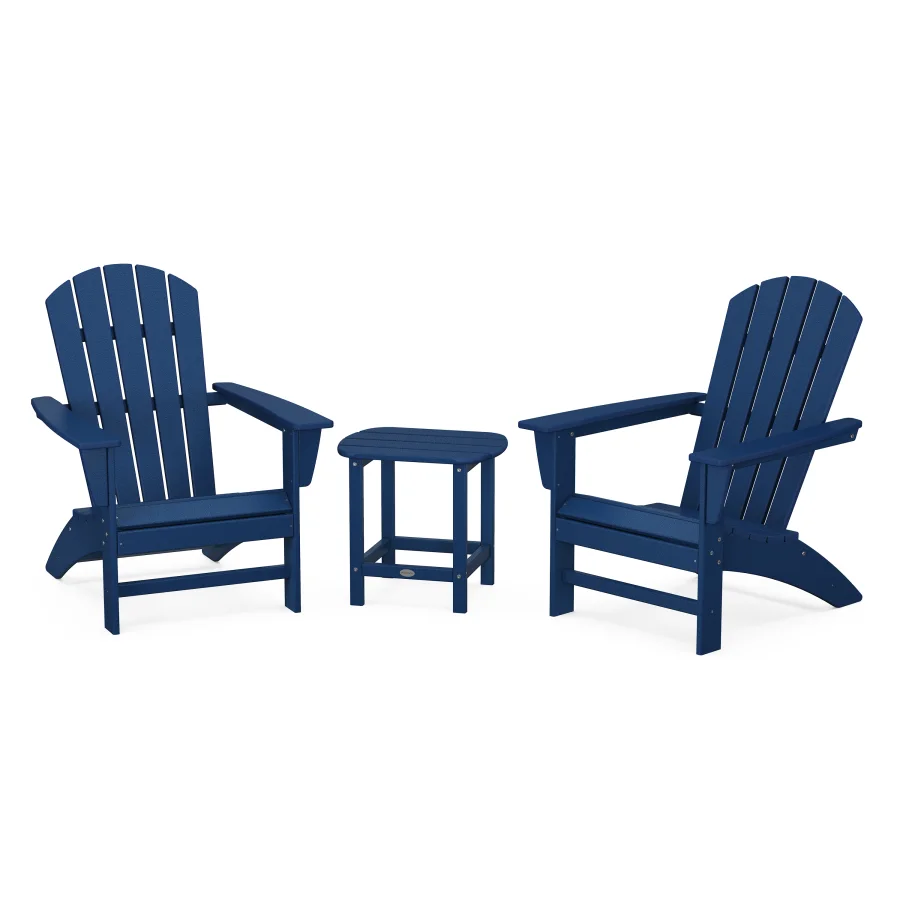 POLYWOOD Nautical 3-Piece Adirondack Set with South Beach 18" Side Table in Navy