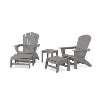 POLYWOOD 5-Piece Nautical Grand Adirondack Set with Ottomans and Side Table