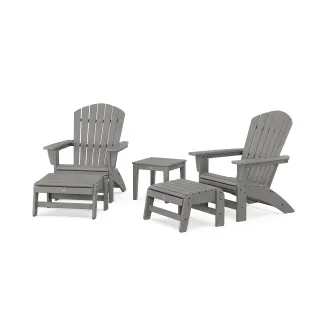 POLYWOOD 5-Piece Nautical Grand Adirondack Set with Ottomans and Side Table