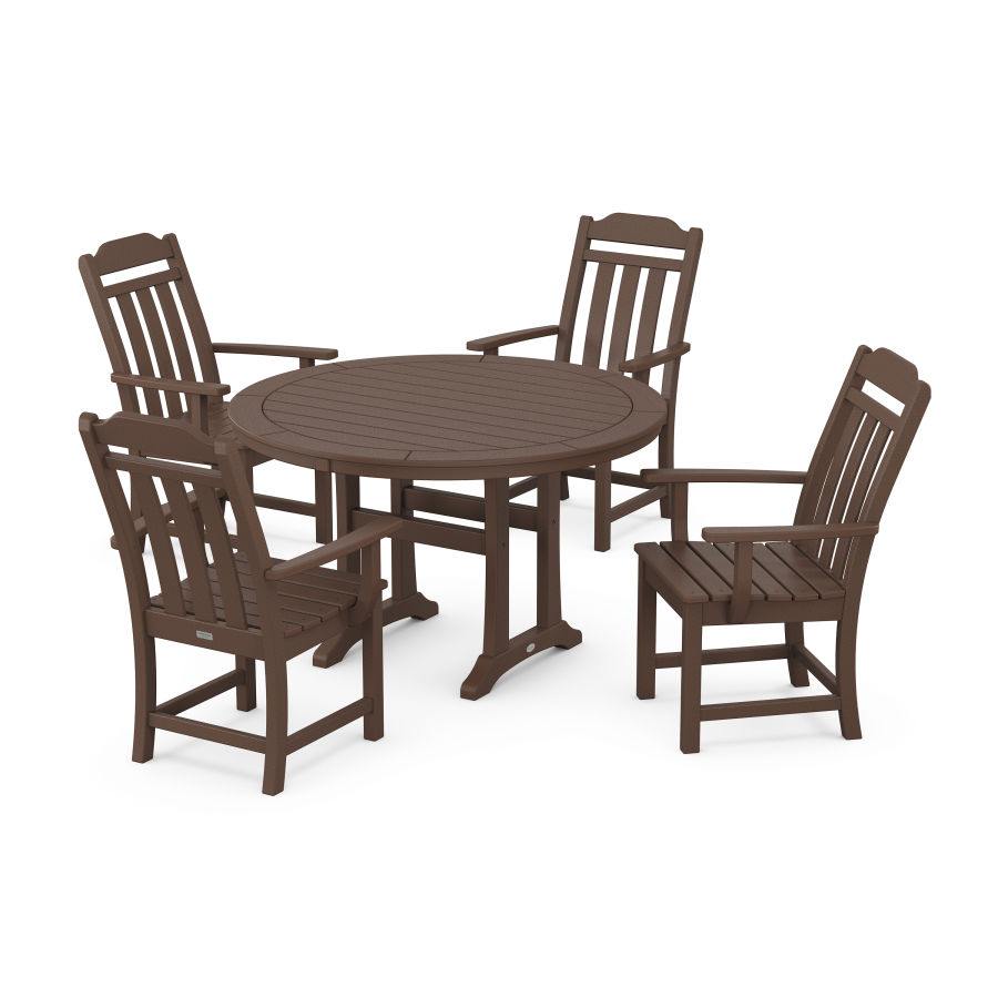 POLYWOOD Country Living 5-Piece Round Dining Set with Trestle Legs in Mahogany