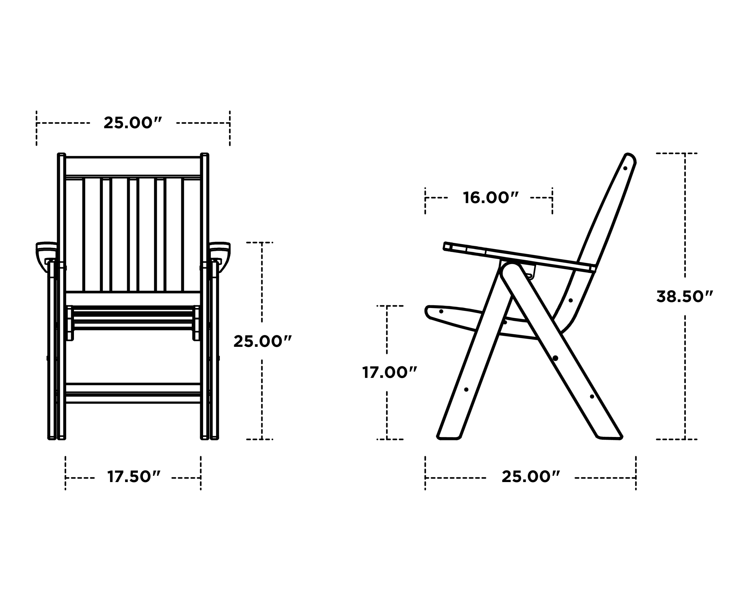 Dimensions for Vineyard Folding Dining Chair