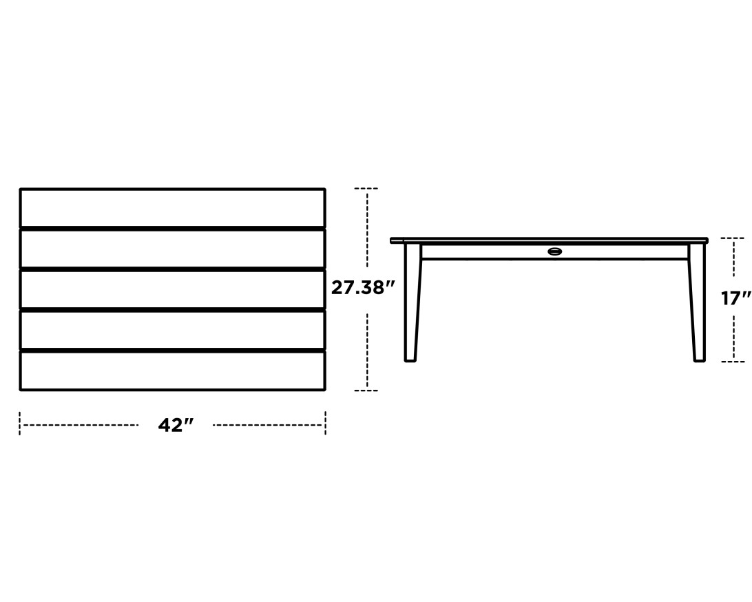 Dimensions for Newport 28" x 42" Coffee Table