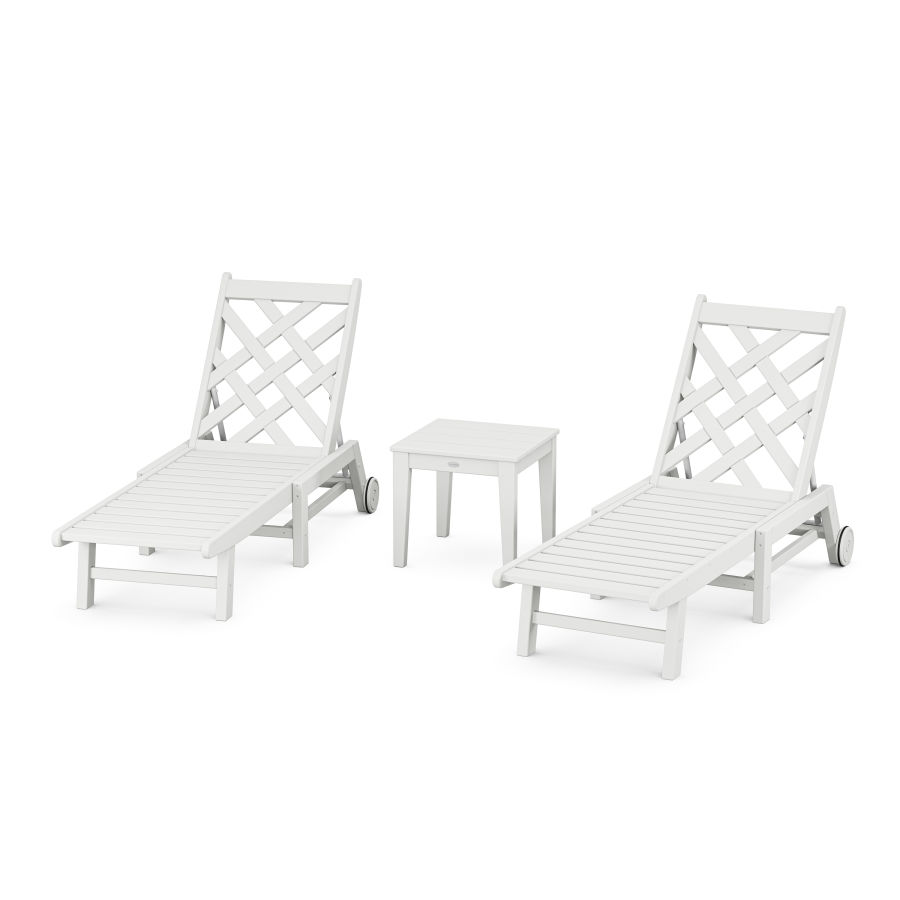 POLYWOOD Wovendale 3-Piece Chaise Set with Wheels in White