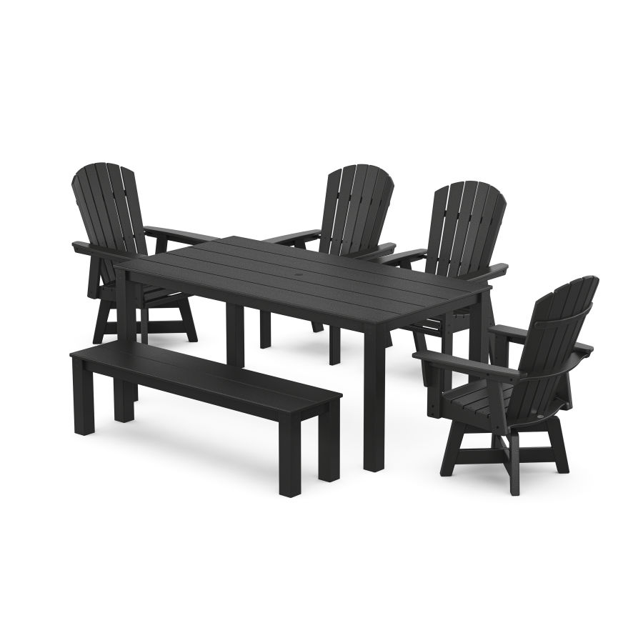 POLYWOOD Nautical Curveback Adirondack Swivel 6-Piece Parsons Dining Set with Bench in Black