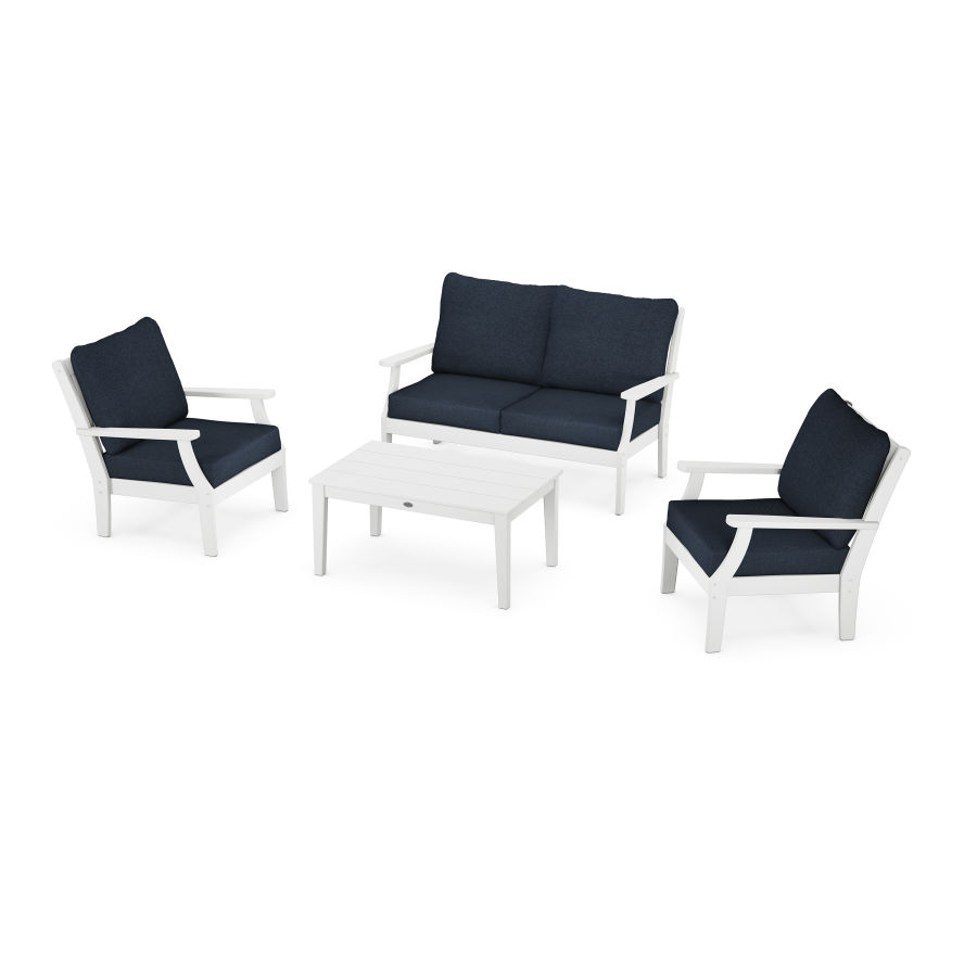 POLYWOOD Braxton 4-Piece Deep Seating Chair Set in White / Marine Indigo