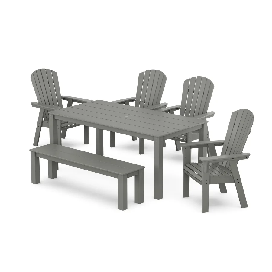 POLYWOOD Nautical Curveback Adirondack 6-Piece Parsons Dining Set with Bench