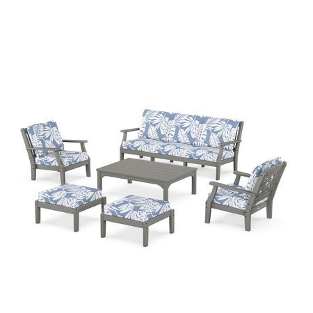 Chinoiserie 6-Piece Lounge Sofa Set in Slate Grey / Leaf Sky Blue