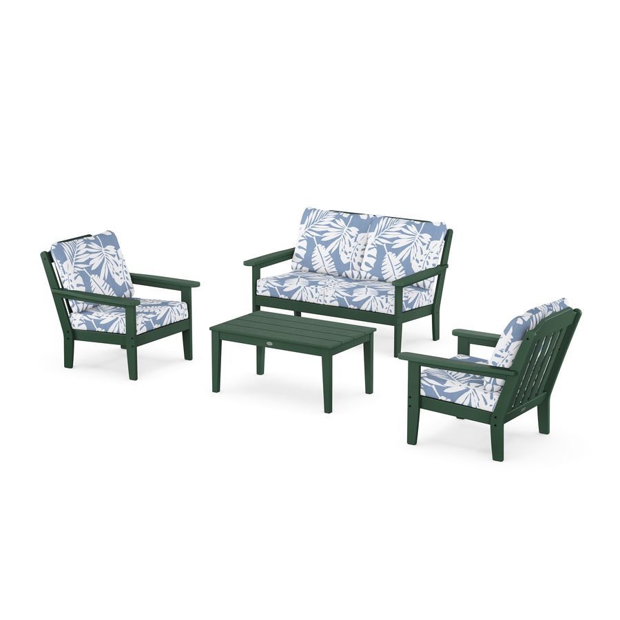 POLYWOOD Country Living 4-Piece Deep Seating Set with Loveseat in Green / Leaf Sky Blue