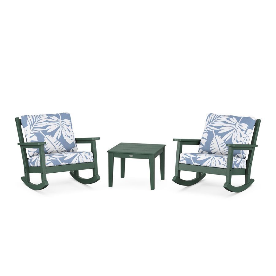 POLYWOOD Chippendale 3-Piece Deep Seating Rocker Set in Green / Leaf Sky Blue