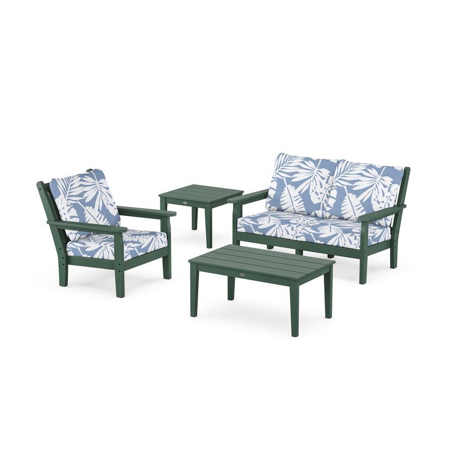 POLYWOOD Chippendale 4-Piece Deep Seating Set in Green / Leaf Sky Blue