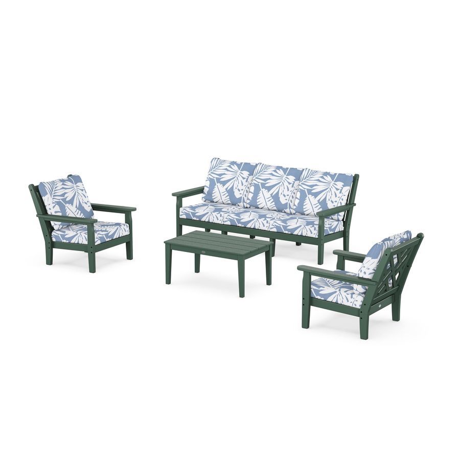 POLYWOOD Chippendale 4-Piece Deep Seating Set with Sofa in Green / Leaf Sky Blue