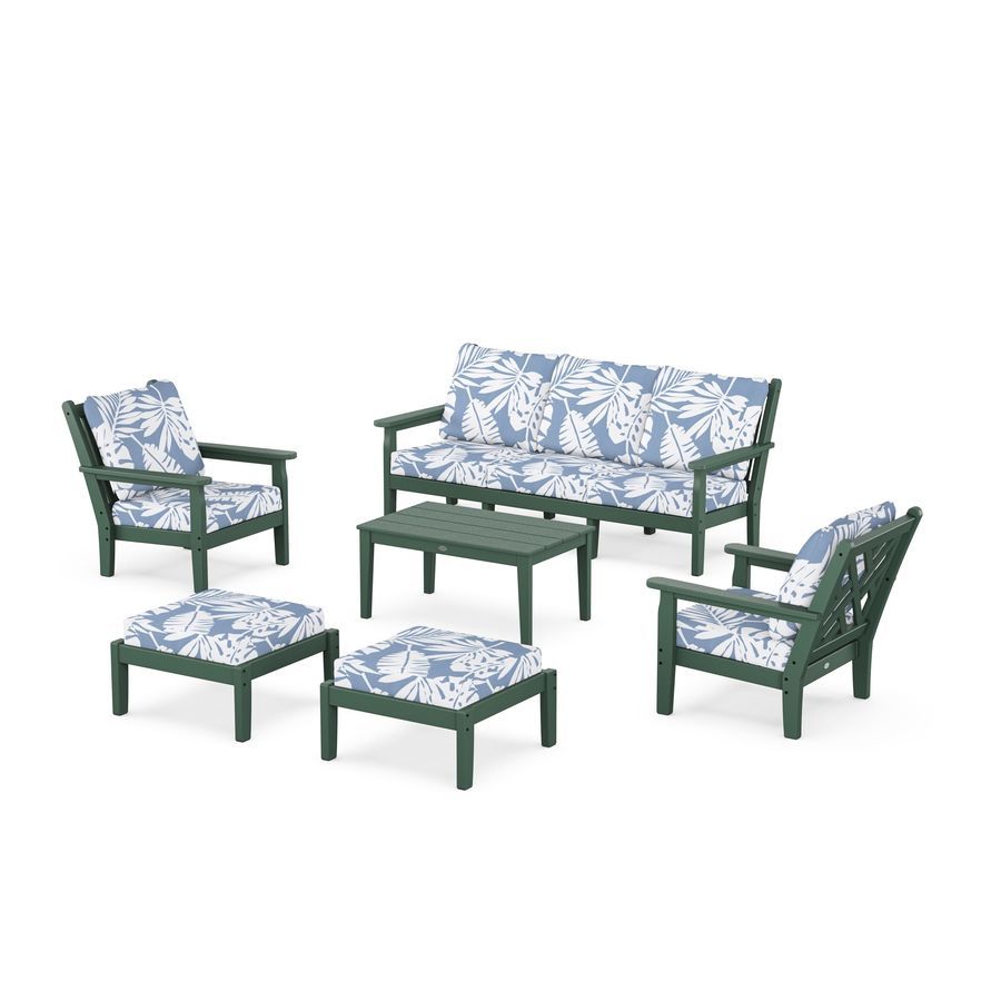 POLYWOOD Chippendale 6-Piece Lounge Sofa Set in Green / Leaf Sky Blue