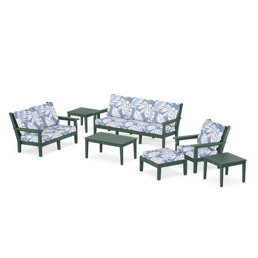 POLYWOOD Chippendale 7-Piece Deep Seating Set in Green / Leaf Sky Blue