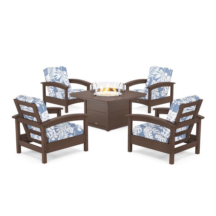POLYWOOD Rockport 5-Piece Deep Seating Set with Yacht Club Fire Pit Table