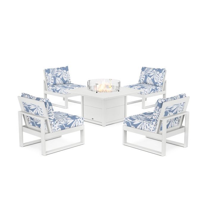 POLYWOOD Eastport Modular 5-Piece Deep Seating Set with Square Fire Pit Table
