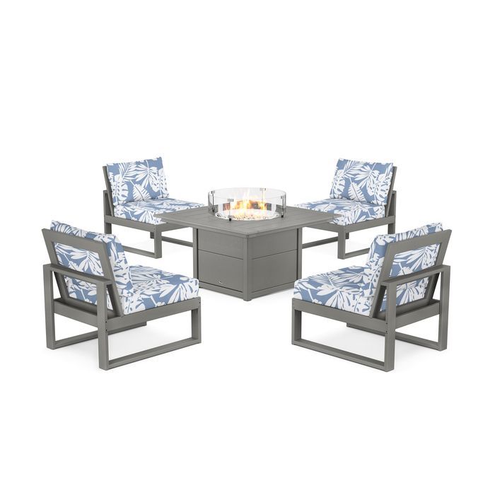 POLYWOOD Eastport Modular 5-Piece Deep Seating Set with Square Fire Pit Table