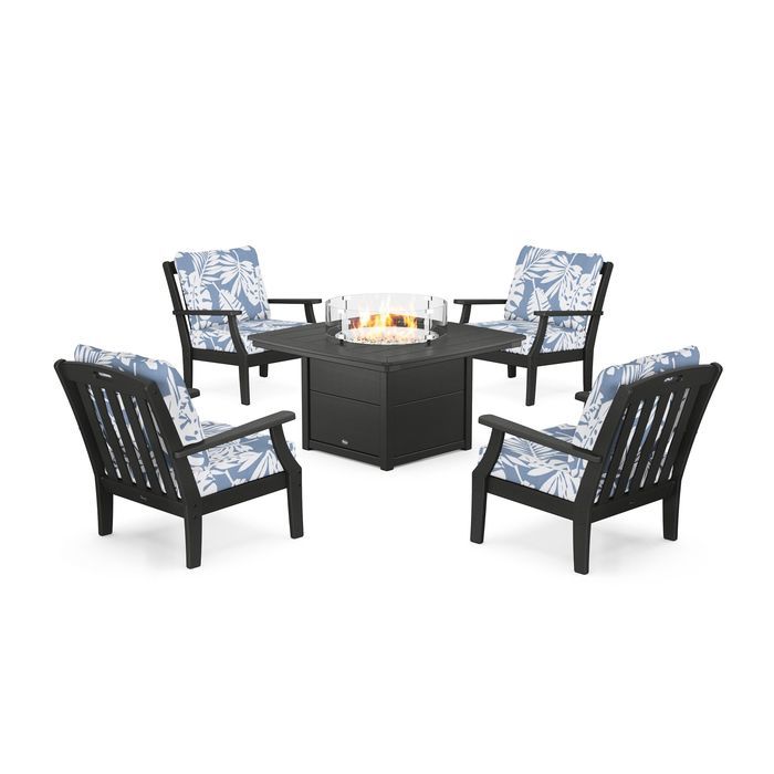 POLYWOOD Yacht Club 5-Piece Deep Seating Set with Fire Pit Table
