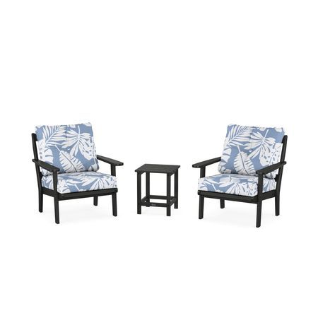 POLYWOOD Cape Cod 3-Piece Deep Seating Set in Charcoal Black / Leaf Sky Blue