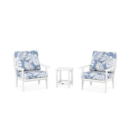 POLYWOOD Cape Cod 3-Piece Deep Seating Set in Classic White / Leaf Sky Blue