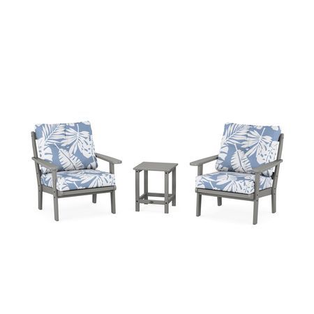 POLYWOOD Cape Cod 3-Piece Deep Seating Set in Stepping Stone / Leaf Sky Blue