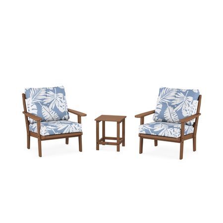 POLYWOOD Cape Cod 3-Piece Deep Seating Set in Tree House / Leaf Sky Blue