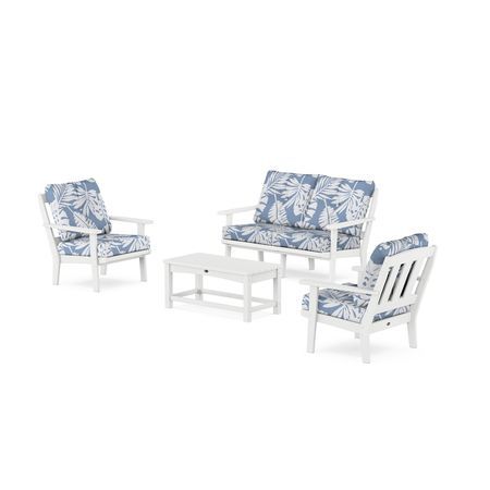 POLYWOOD Cape Cod 4-Piece Deep Seating Set with Loveseat in Classic White / Leaf Sky Blue