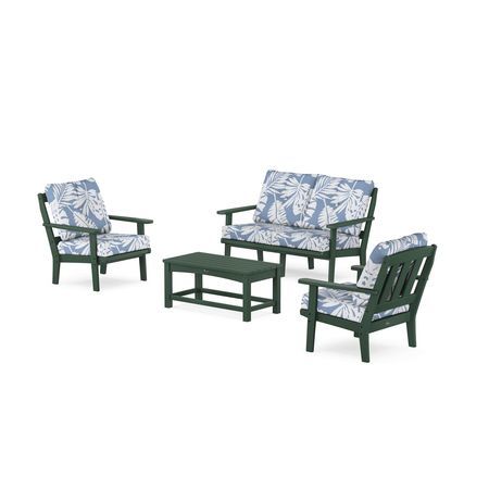 POLYWOOD Cape Cod 4-Piece Deep Seating Set with Loveseat in Rainforest Canopy / Leaf Sky Blue