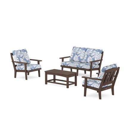 POLYWOOD Cape Cod 4-Piece Deep Seating Set with Loveseat in Vintage Lantern / Leaf Sky Blue