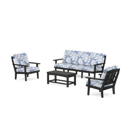 POLYWOOD Cape Cod 4-Piece Deep Seating Set with Sofa in Charcoal Black / Leaf Sky Blue