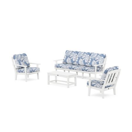 POLYWOOD Cape Cod 4-Piece Deep Seating Set with Sofa in Classic White / Leaf Sky Blue