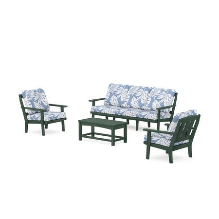 POLYWOOD Cape Cod 4-Piece Deep Seating Set with Sofa in Rainforest Canopy / Leaf Sky Blue