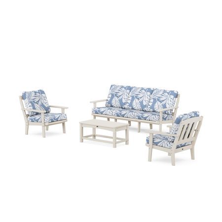POLYWOOD Cape Cod 4-Piece Deep Seating Set with Sofa in Sand Castle / Leaf Sky Blue