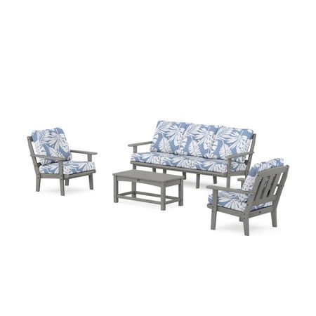 POLYWOOD Cape Cod 4-Piece Deep Seating Set with Sofa in Stepping Stone / Leaf Sky Blue