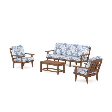 POLYWOOD Cape Cod 4-Piece Deep Seating Set with Sofa in Tree House / Leaf Sky Blue