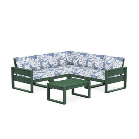 POLYWOOD Eastport 6 piece Deep Seating Sectional + Coffee Table Set in Rainforest Canopy / Leaf Sky Blue